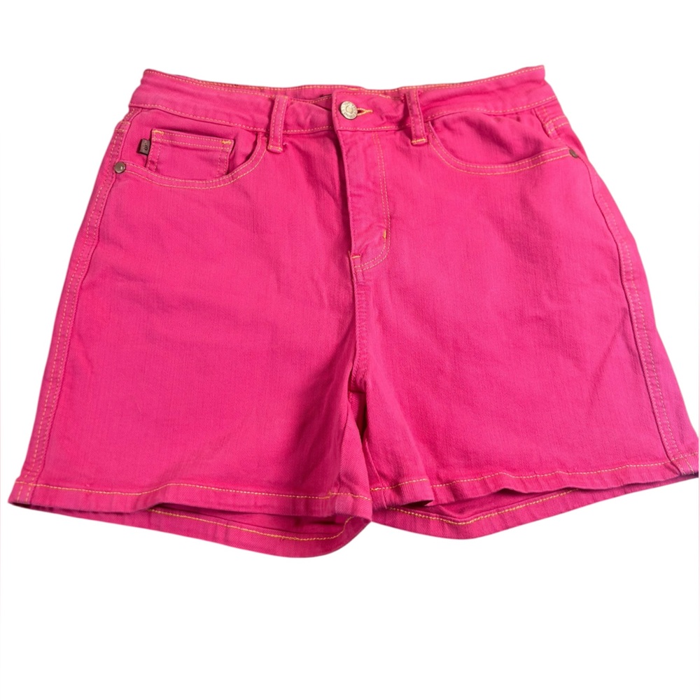 JUDY BLUE High Rise Pink Garment Dyed Stretch Denim Shorts Size L